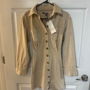 Zara Women's Beige Collared Dress Size XS NWT